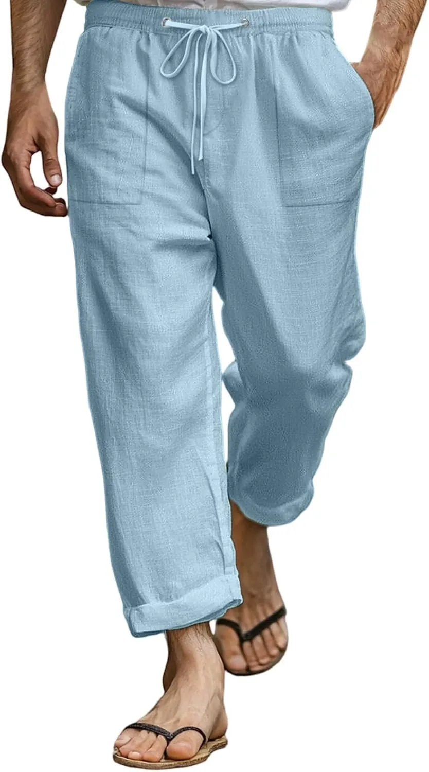 2025 Men's Summer Beach Pants Solid Color Comfortable Breathable Casual Daily Vacation Pants