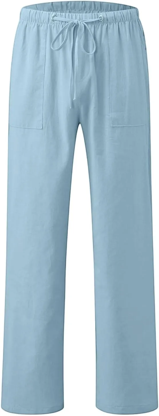 2025 Men's Summer Beach Pants Solid Color Comfortable Breathable Casual Daily Vacation Pants