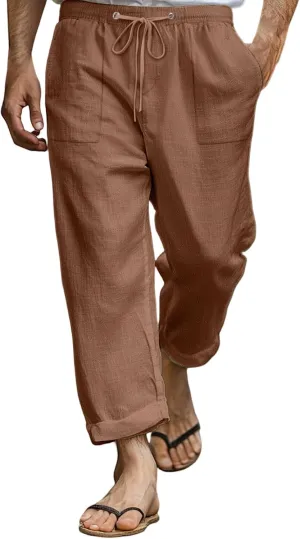 2025 Men's Summer Beach Pants Solid Color Comfortable Breathable Casual Daily Vacation Pants