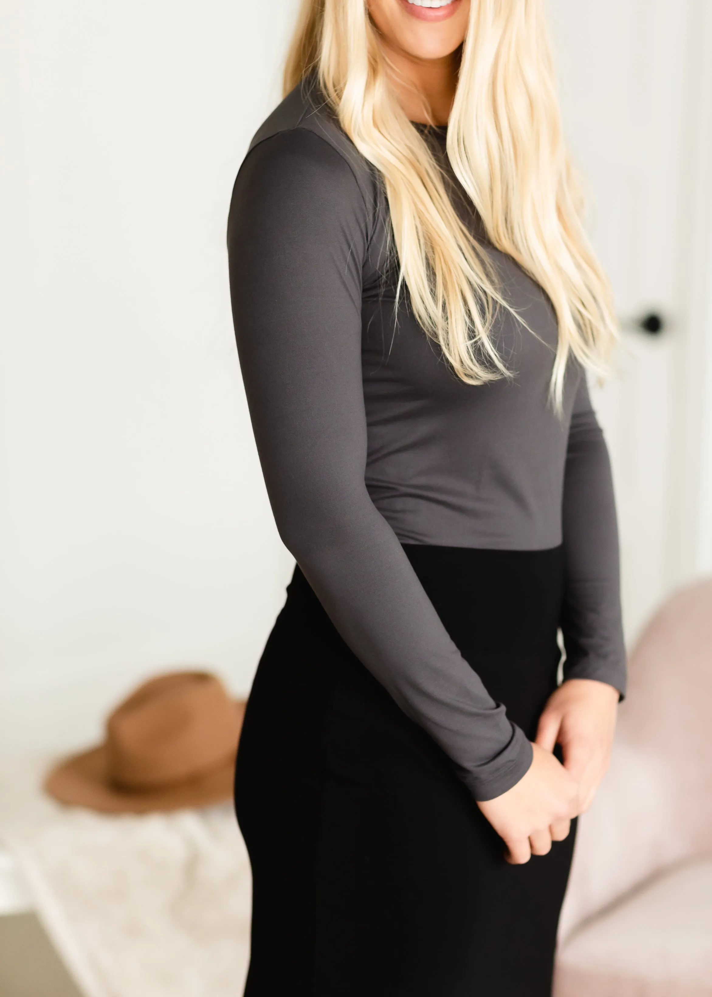 Ash Gray Long Sleeve Round Neck Layering Tee - FINAL SALE