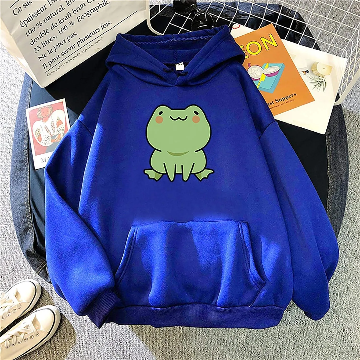 Attine Cute Frog Hoodie for Womens 2024 Long Sleeve Patchwork Sweatshirts Kawaii Frog Graphic Pullover with Pocket