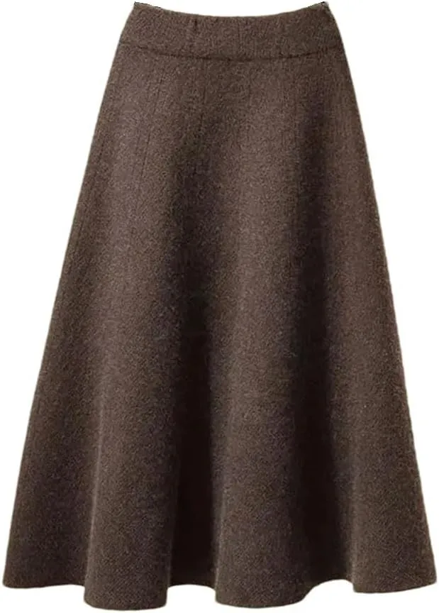 Autumn Knitted Pleated Skirt Women's Midi Elastic High Waist A-Line Sweater Skirts
