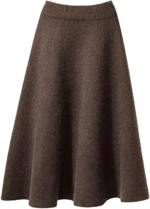 Autumn Knitted Pleated Skirt Women's Midi Elastic High Waist A-Line Sweater Skirts