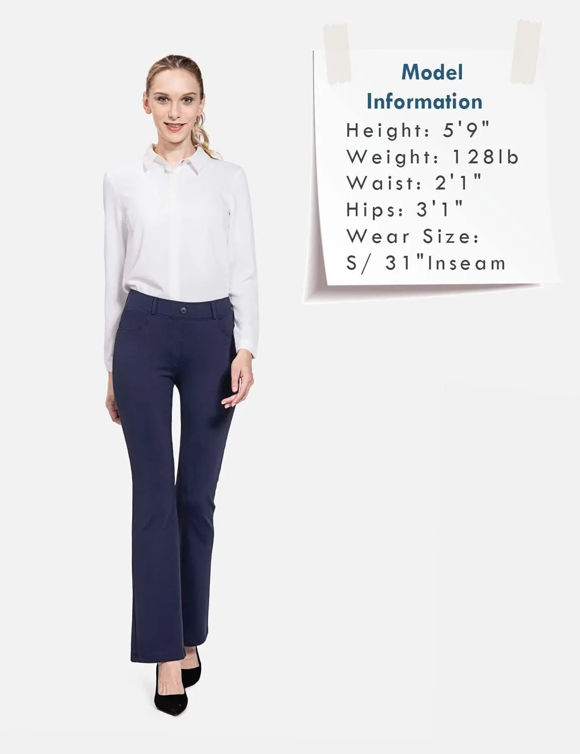 baleaf Womens Dress Pants 29"/31" Yoga Work Pants Straight Leg/Bootcut Pull On Slacks Business Casual Office Pockets