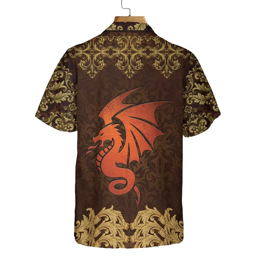 Baroque Dark Brown Dragon Hawaiian Shirt, Vintage Pattern Dragon Aloha Shirt Summer For Men, Best Gift For Dragon Lovers, Summer, Husband, Boyfriend