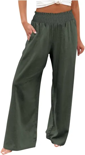 Barrel Pants for Women Winter Comfortable Yoga Palazzo with Pockets Fleece Lined Straight Leg