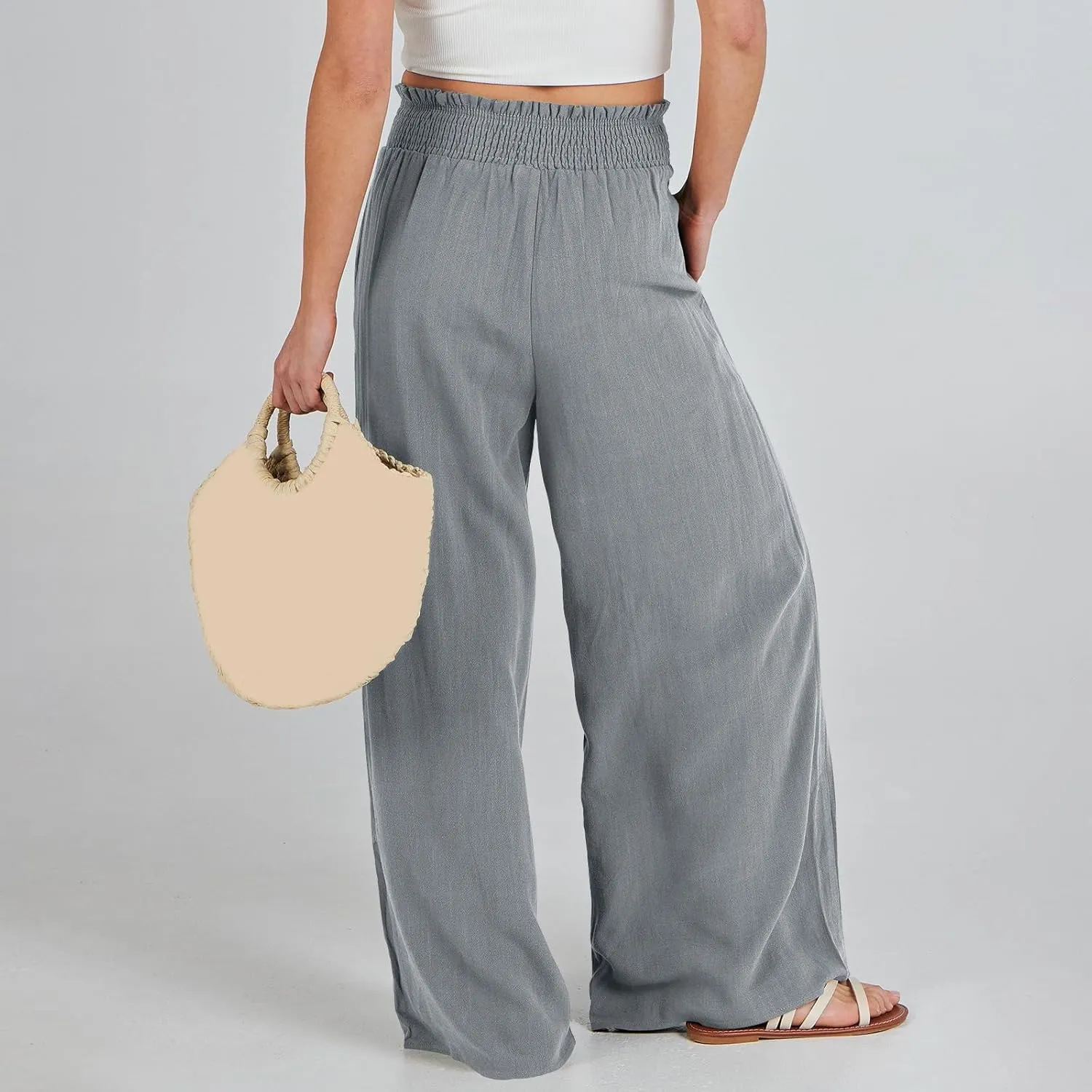 Barrel Pants for Women Winter Comfortable Yoga Palazzo with Pockets Fleece Lined Straight Leg