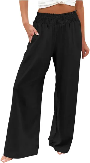 Barrel Pants for Women Winter Comfortable Yoga Palazzo with Pockets Fleece Lined Straight Leg
