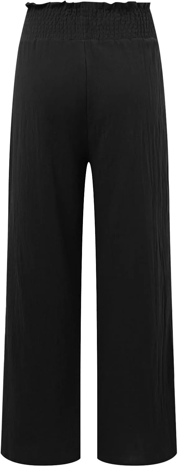Barrel Pants for Women Winter Comfortable Yoga Palazzo with Pockets Fleece Lined Straight Leg