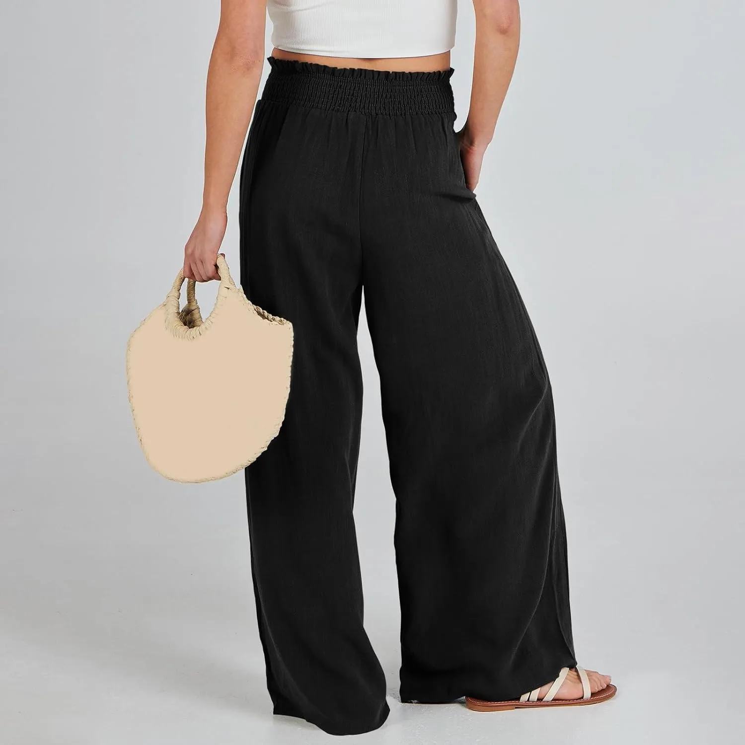 Barrel Pants for Women Winter Comfortable Yoga Palazzo with Pockets Fleece Lined Straight Leg