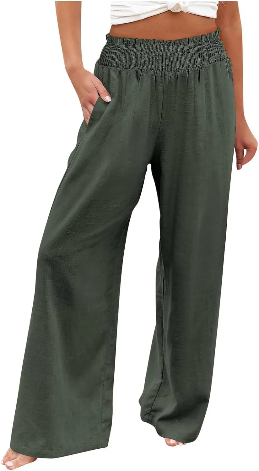 Barrel Pants for Women Winter Comfortable Yoga Palazzo with Pockets Fleece Lined Straight Leg