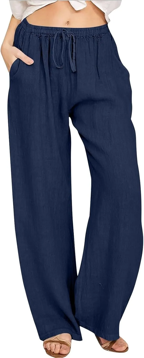 Barrel Pants for Women Winter Comfortable Yoga Palazzo with Pockets Fleece Lined Straight Leg