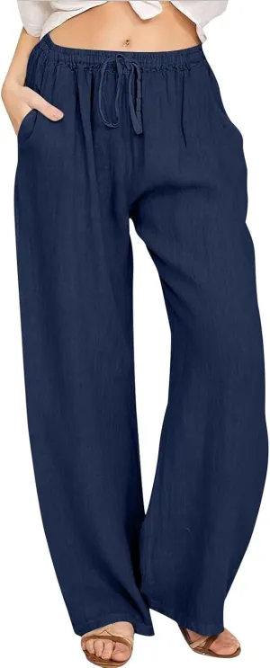 Barrel Pants for Women Winter Comfortable Yoga Palazzo with Pockets Fleece Lined Straight Leg