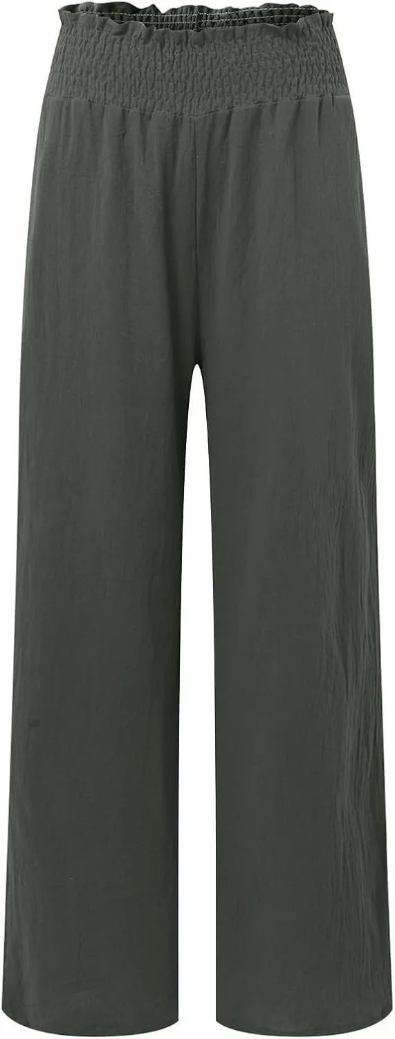 Barrel Pants for Women Winter Comfortable Yoga Palazzo with Pockets Fleece Lined Straight Leg