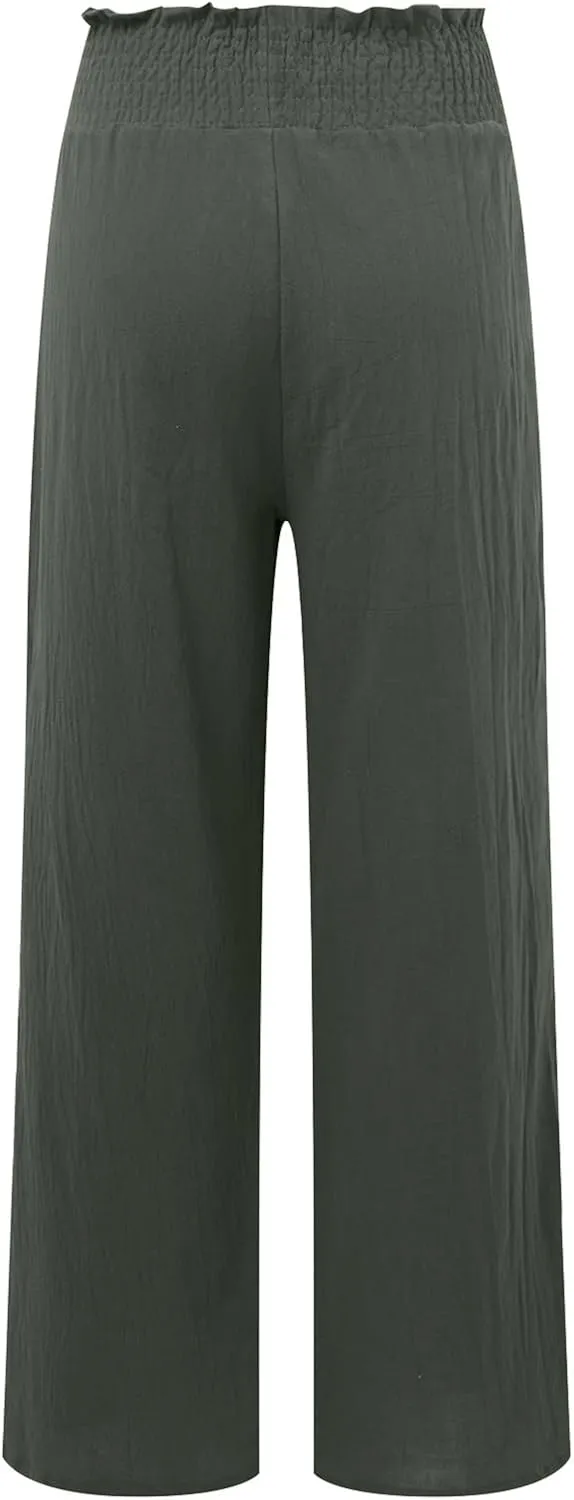 Barrel Pants for Women Winter Comfortable Yoga Palazzo with Pockets Fleece Lined Straight Leg