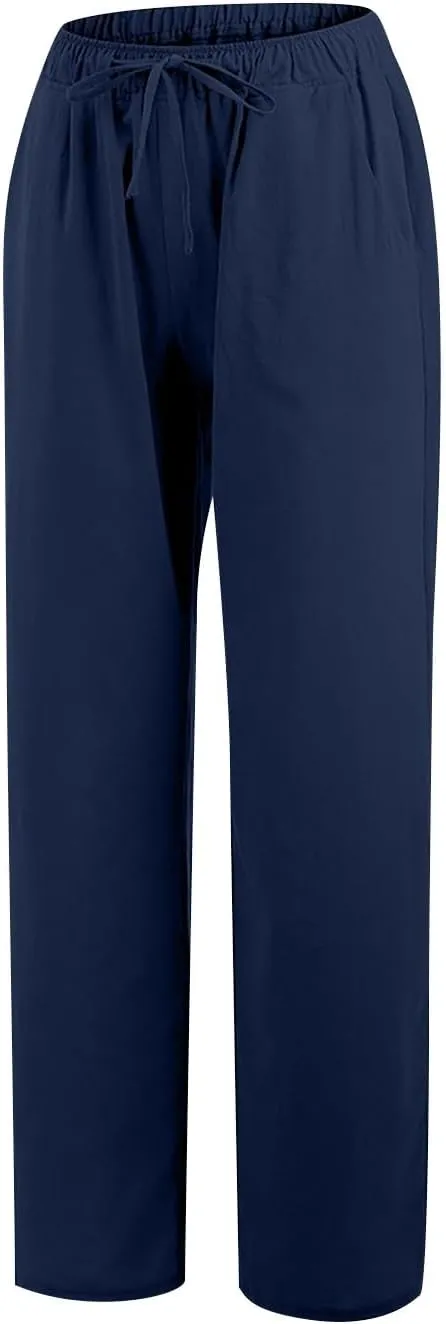 Barrel Pants for Women Winter Comfortable Yoga Palazzo with Pockets Fleece Lined Straight Leg