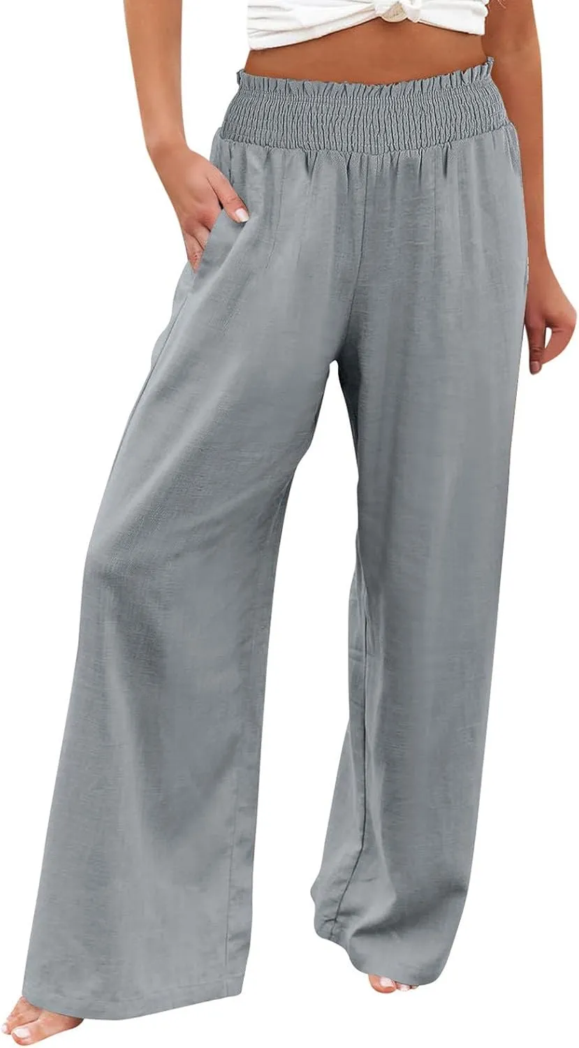 Barrel Pants for Women Winter Comfortable Yoga Palazzo with Pockets Fleece Lined Straight Leg