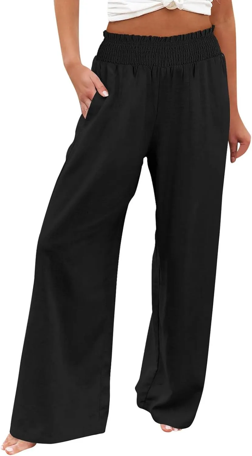 Barrel Pants for Women Winter Comfortable Yoga Palazzo with Pockets Fleece Lined Straight Leg