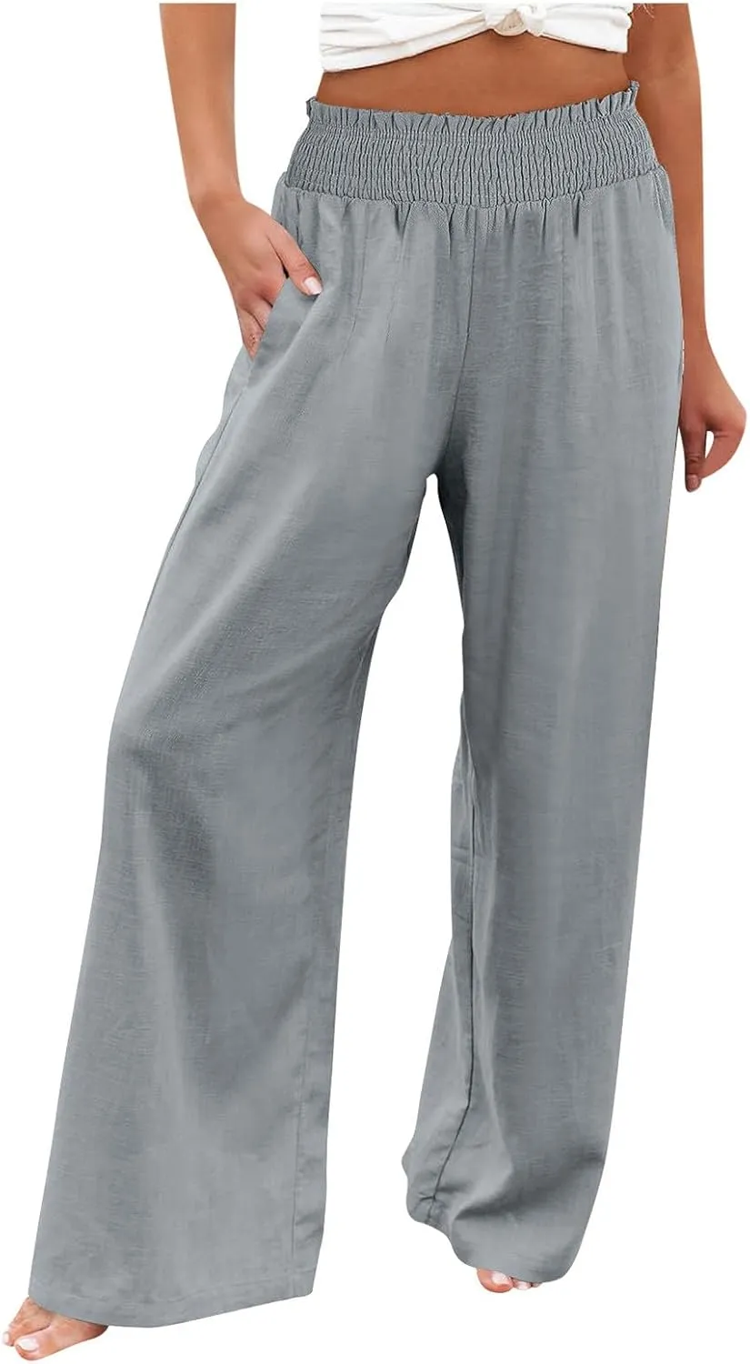Barrel Pants for Women Winter Comfortable Yoga Palazzo with Pockets Fleece Lined Straight Leg