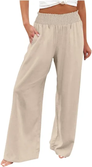 Barrel Pants for Women Winter Comfortable Yoga Palazzo with Pockets Fleece Lined Straight Leg