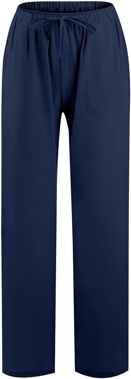 Barrel Pants for Women Winter Comfortable Yoga Palazzo with Pockets Fleece Lined Straight Leg