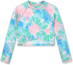 BesserBay Girls UPF 50  Long Sleeve Mock Neck Crossover Hem Swim Crop Top 4-12 Years