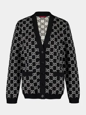 Black and White Reversible GG Wool Cardigan