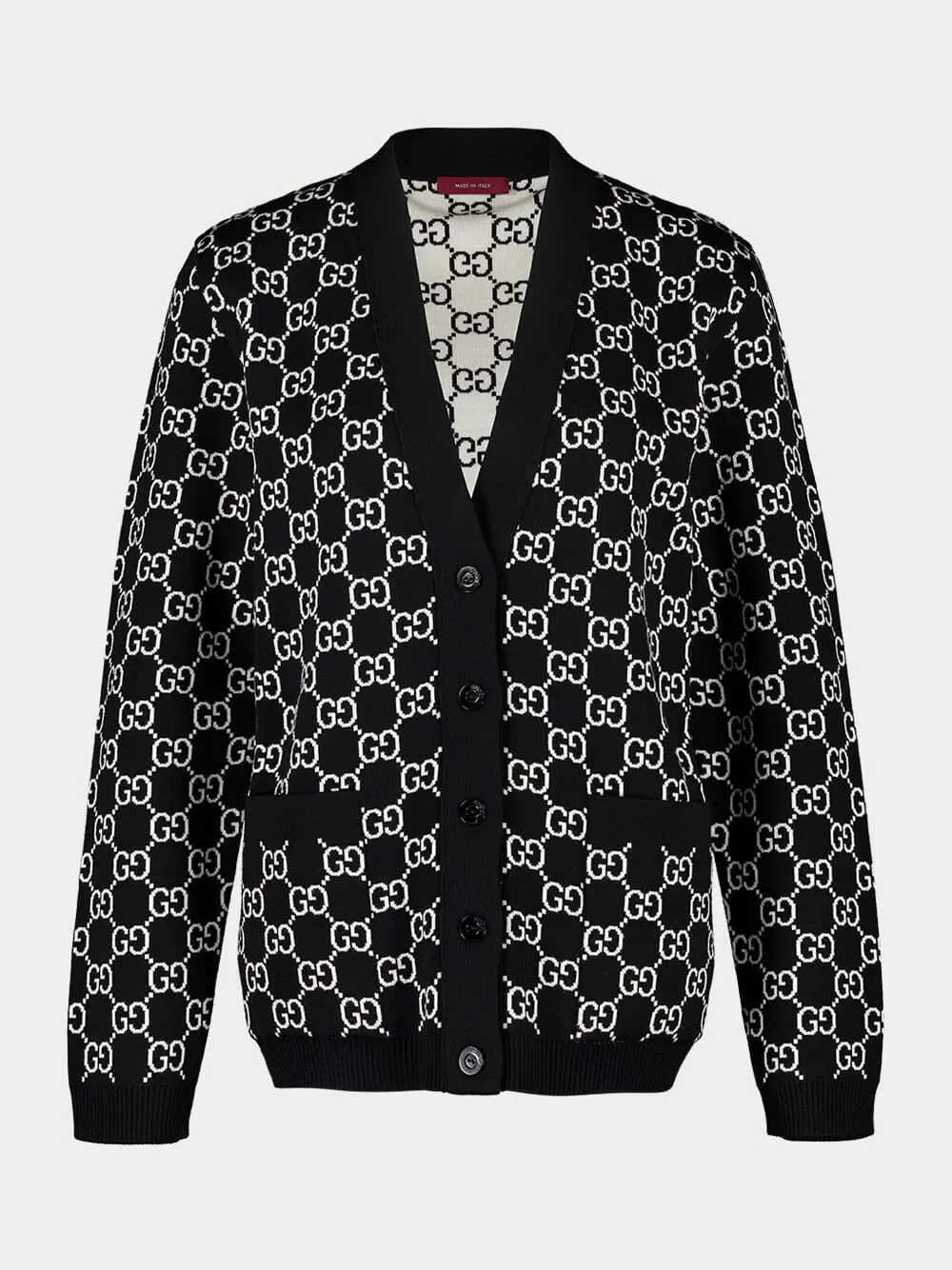 Black and White Reversible GG Wool Cardigan