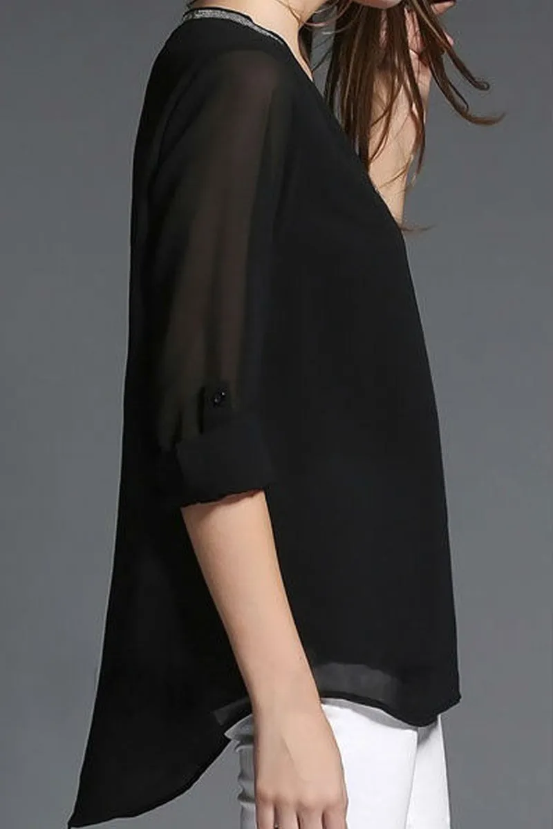 Black Long Sleeve Chiffon Shirt