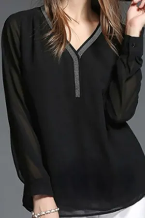Black Long Sleeve Chiffon Shirt