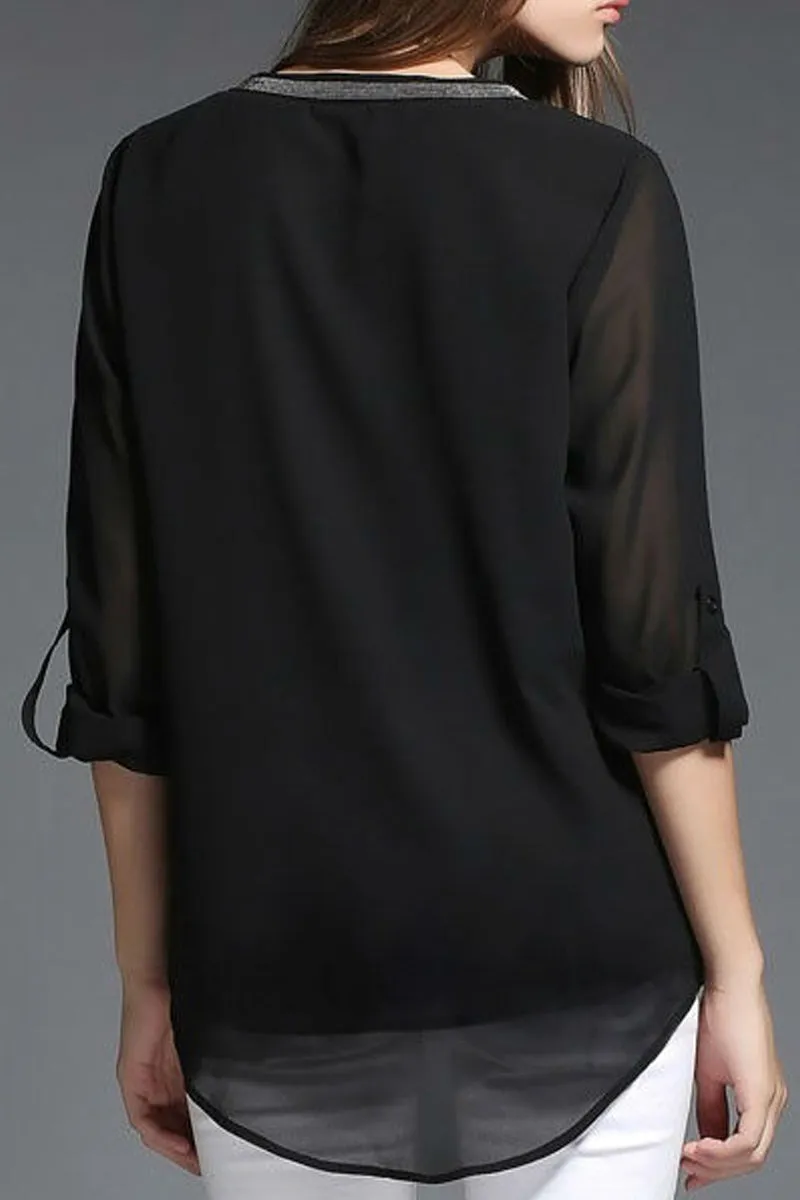 Black Long Sleeve Chiffon Shirt