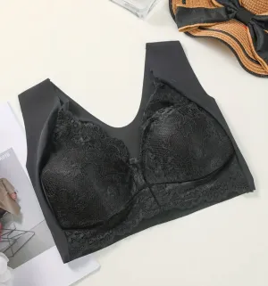 Bra for Women, Black, Comfortable Support, With Lice, Color Black, Front Clasp