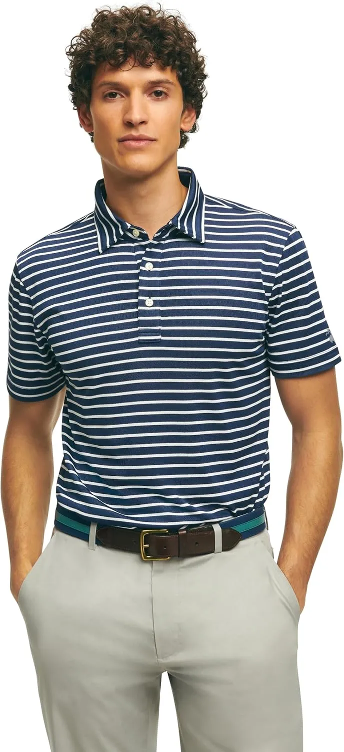 Brooks Brothers Men's Performance Stretch Short Sleeve Stripe Golf Polo Shirt