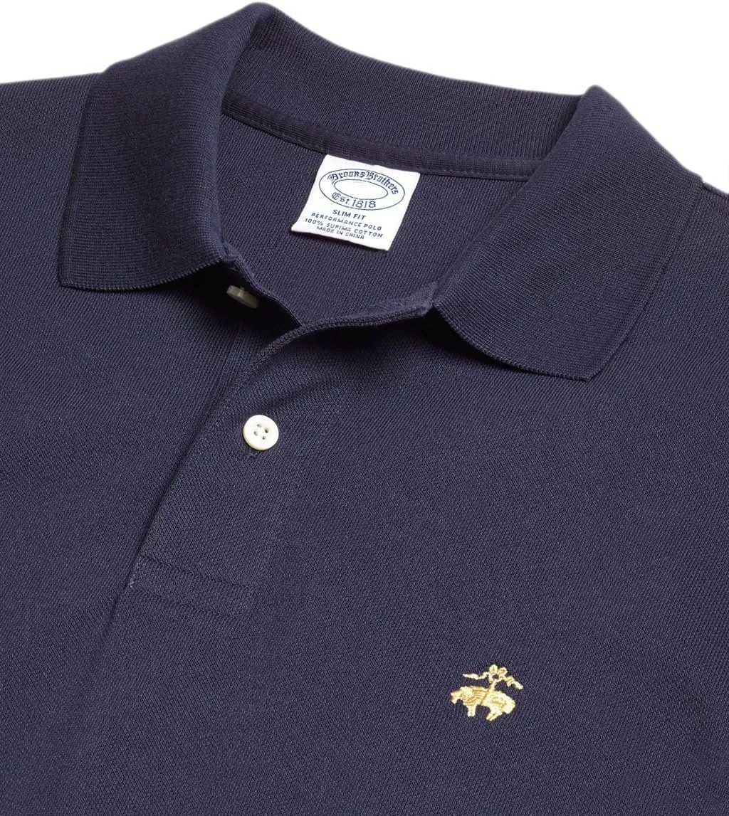 Brooks Brothers Men's Slim Fit Performance Pique Polo Shirt Navy Blue
