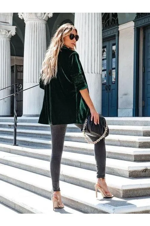 Button Up Long Sleeve Blazer with Pocket