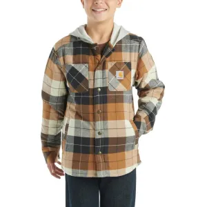 Carhartt Boy's Long Sleeve Flannel Button Down Hooded Shirt Jacket CP8584-D15, CP8584-K01