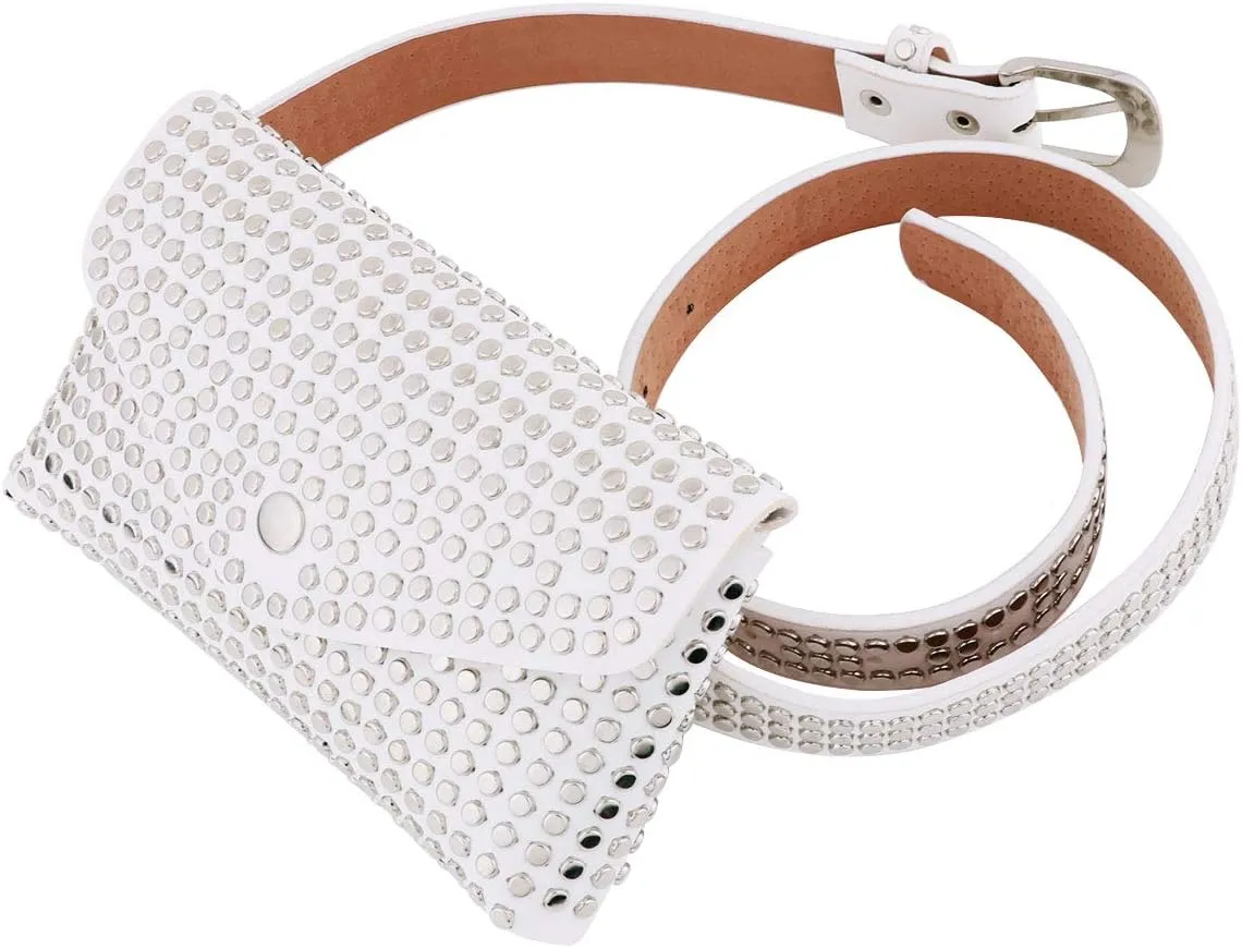 CHICTRY Women Fanny Pack Fashion Punk Faux Leather Waist Pouch Mini Purse Travel Cell Phone Belt Bag