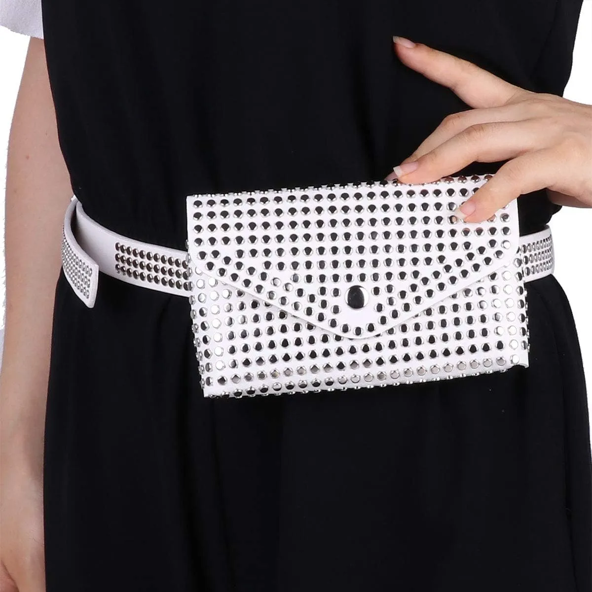 CHICTRY Women Fanny Pack Fashion Punk Faux Leather Waist Pouch Mini Purse Travel Cell Phone Belt Bag
