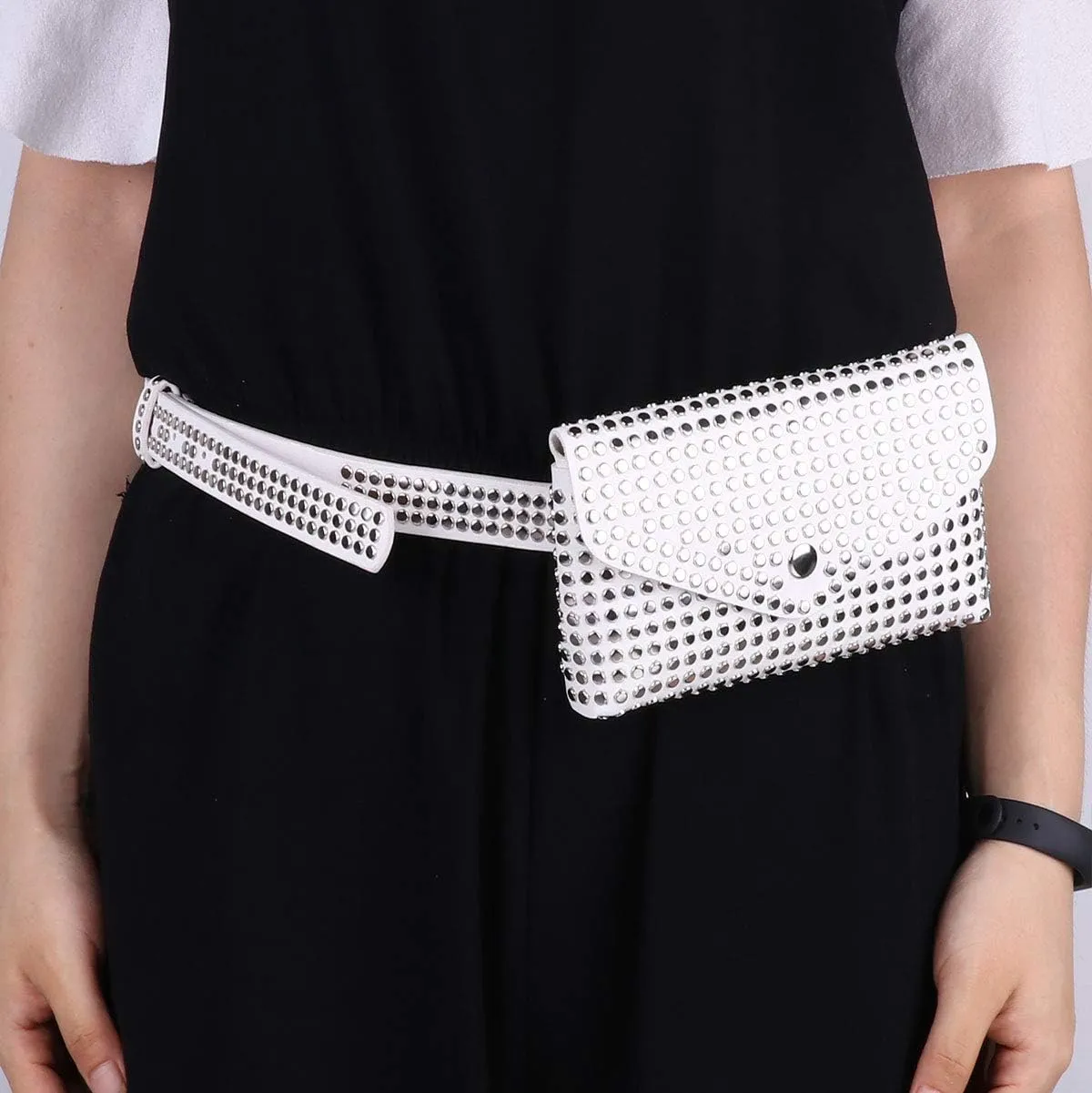 CHICTRY Women Fanny Pack Fashion Punk Faux Leather Waist Pouch Mini Purse Travel Cell Phone Belt Bag