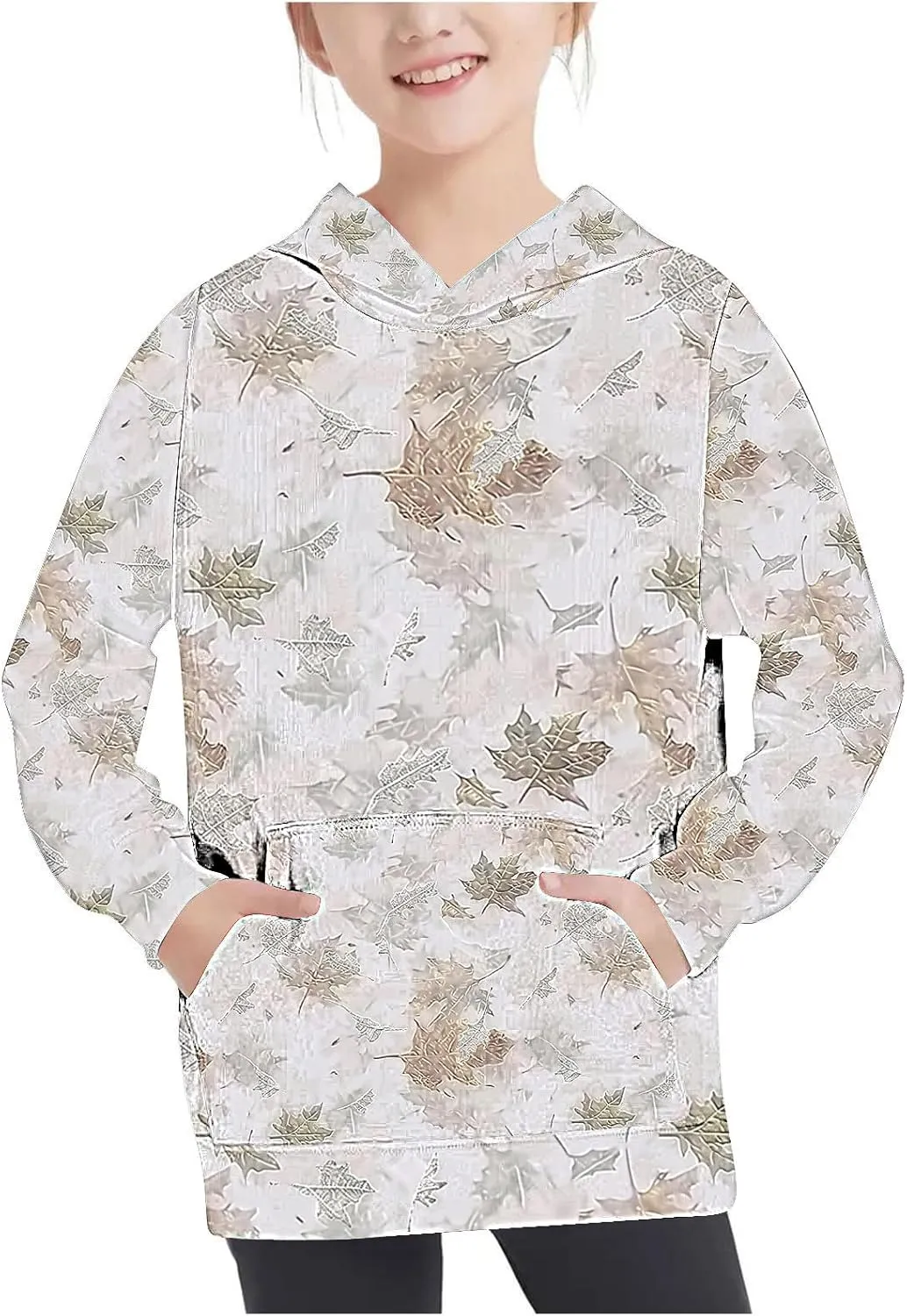 Children's Hoodies Camo Oversized Sweatshirt Maple Leaf Print Pullover Trendy Cute Long Sleeve Tops with Pockets