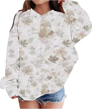 Children's Hoodies Camo Oversized Sweatshirt Maple Leaf Print Pullover Trendy Cute Long Sleeve Tops with Pockets
