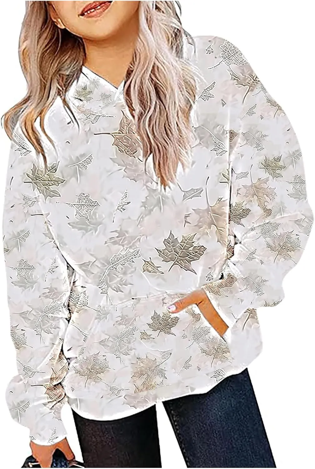 Children's Hoodies Camo Oversized Sweatshirt Maple Leaf Print Pullover Trendy Cute Long Sleeve Tops with Pockets