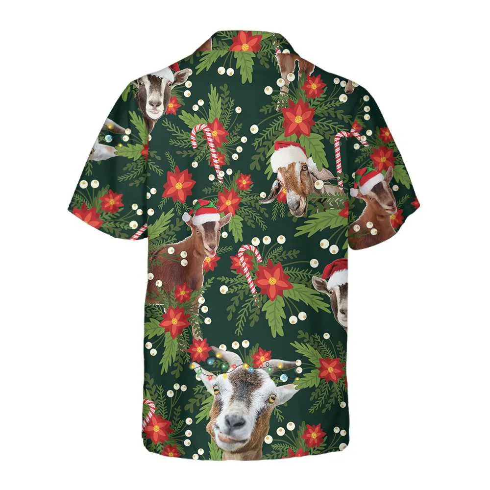 Christmas Goat With Poinsettia Flower Hawaiian Shirt, Funny Christmas Goat Shirt, Best Christmas Gift For lover, Friend, Family