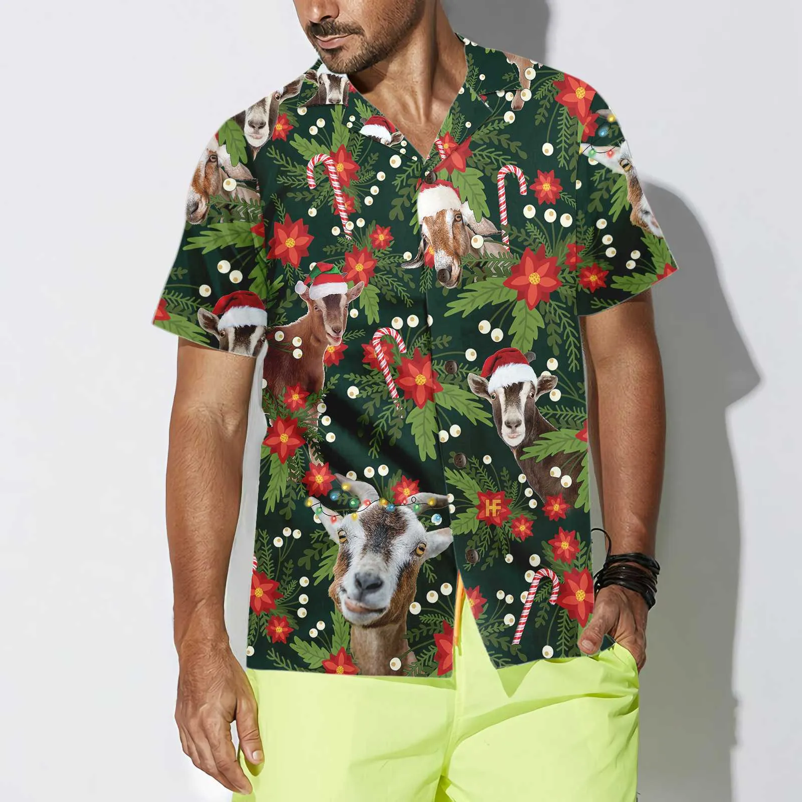 Christmas Goat With Poinsettia Flower Hawaiian Shirt, Funny Christmas Goat Shirt, Best Christmas Gift For lover, Friend, Family
