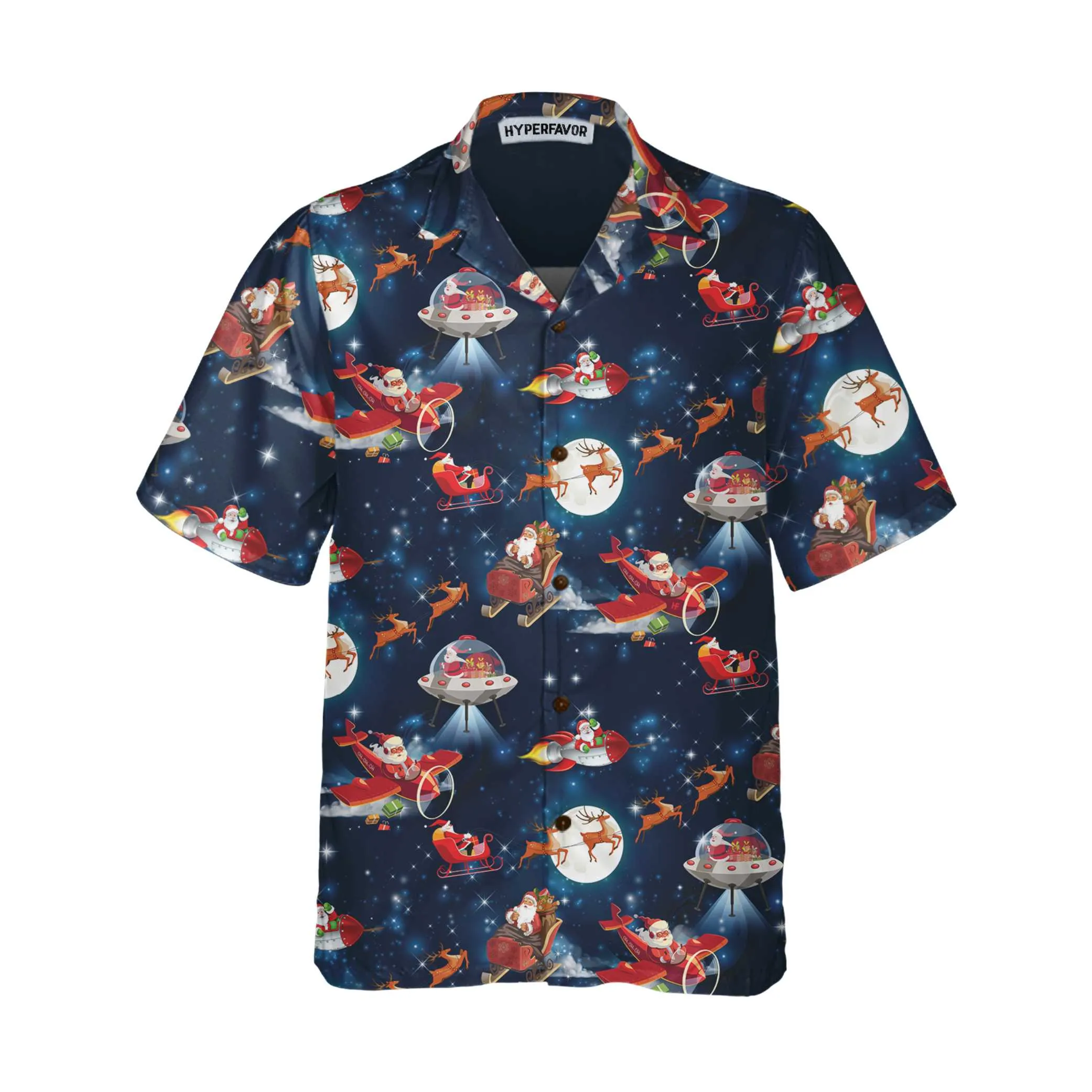 Christmas In Space Christmas Hawaiian Shirt With Santa Claus And Reindeer Pattern, Best Christmas Gift For lover, Friend, Family