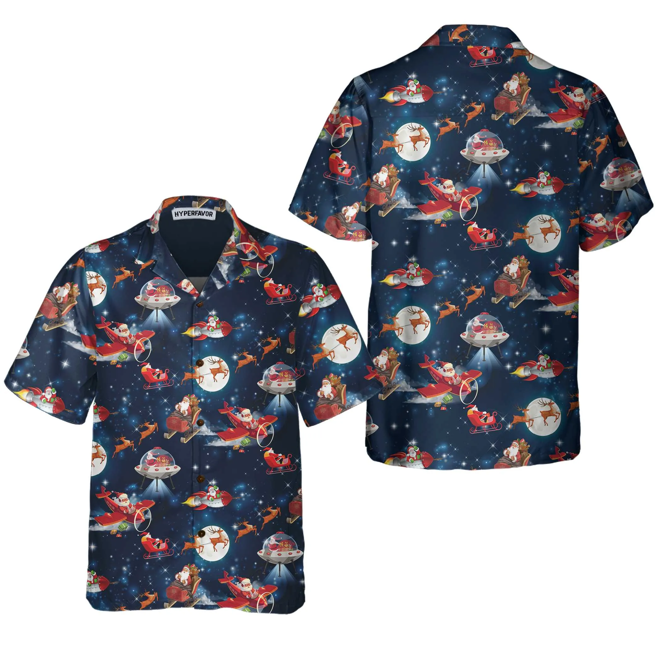 Christmas In Space Christmas Hawaiian Shirt With Santa Claus And Reindeer Pattern, Best Christmas Gift For lover, Friend, Family