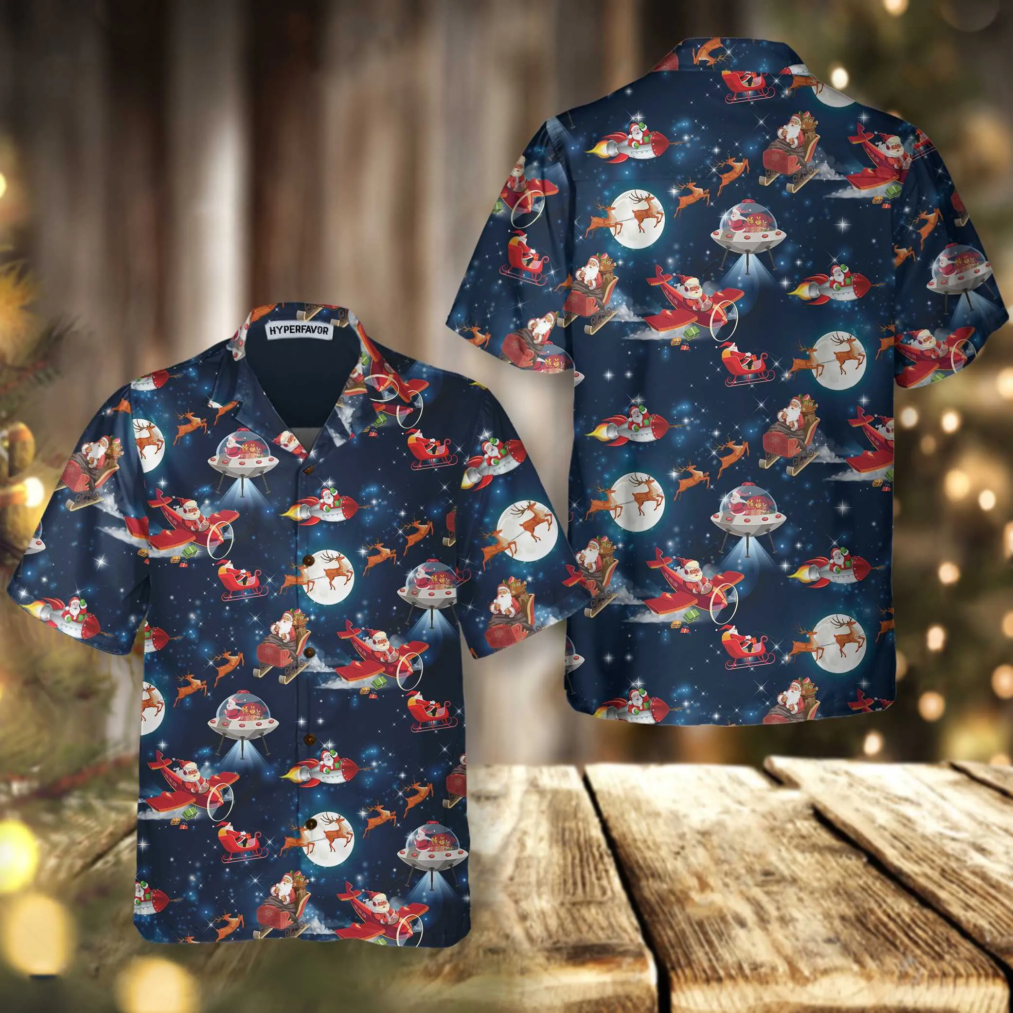 Christmas In Space Christmas Hawaiian Shirt With Santa Claus And Reindeer Pattern, Best Christmas Gift For lover, Friend, Family