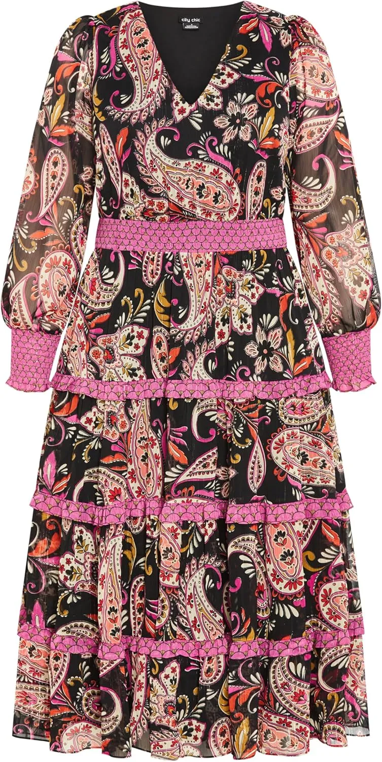 City Chic Women's Gwendolyn Tier Print Dress