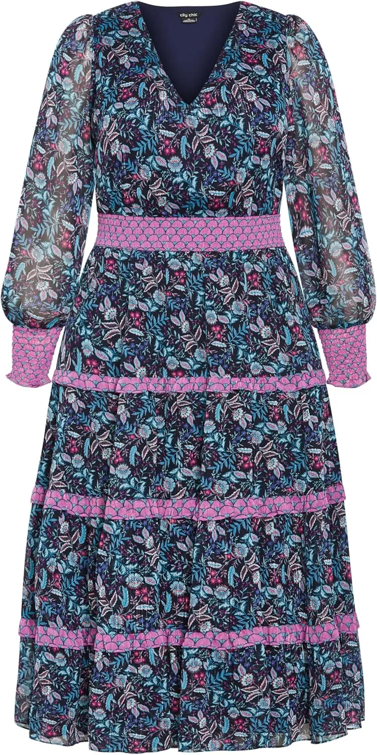 City Chic Women's Gwendolyn Tier Print Dress