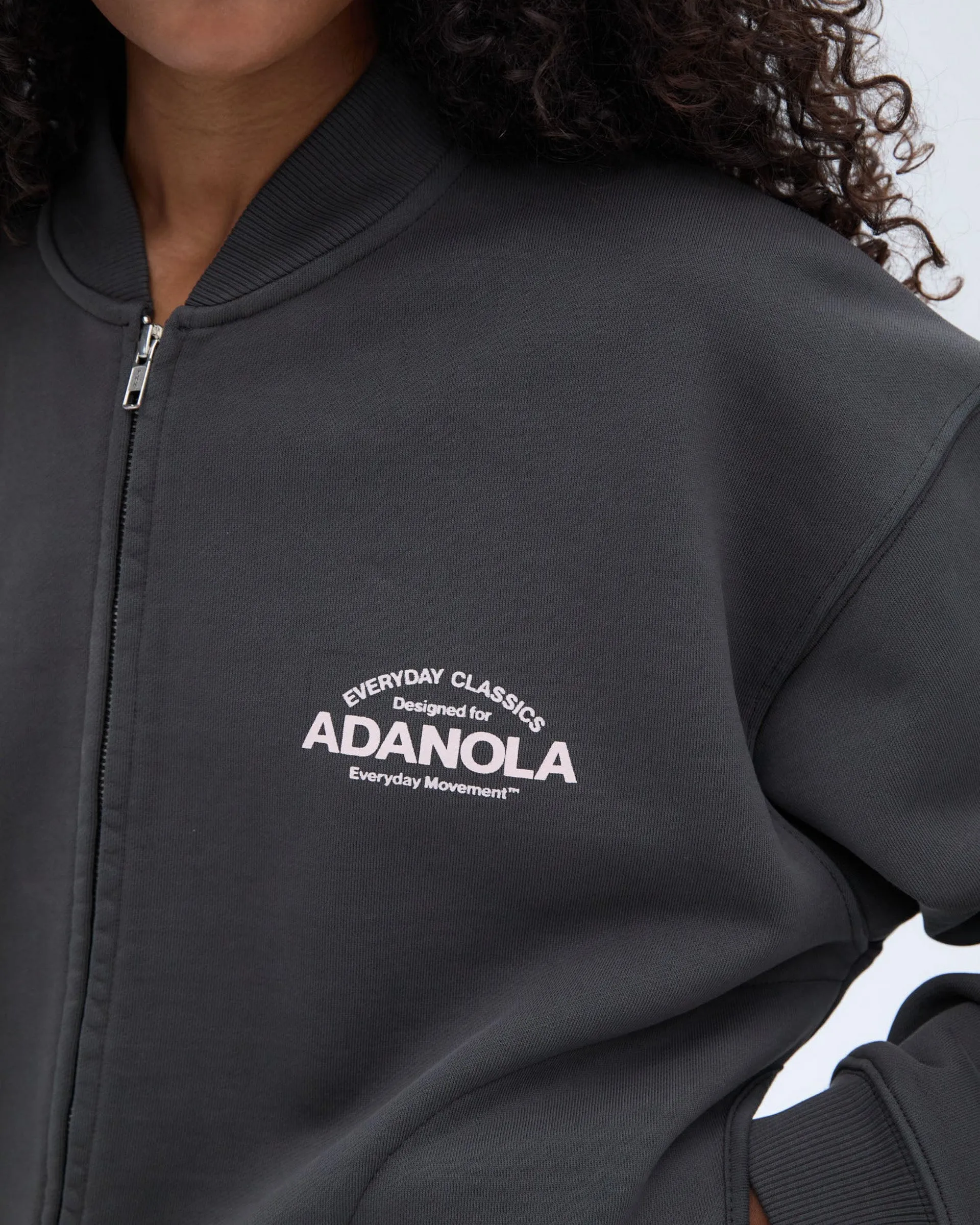 Classics Distressed Full Zip Sweatshirt - Charcoal Grey/Blush Pink